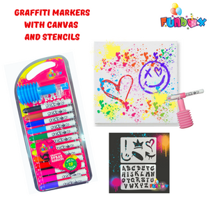 Graffiti Spray Markers with Canvas Board and Stencils