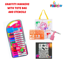Load image into Gallery viewer, Graffiti Spray Markers with Canvas Tote Bag and Stencils