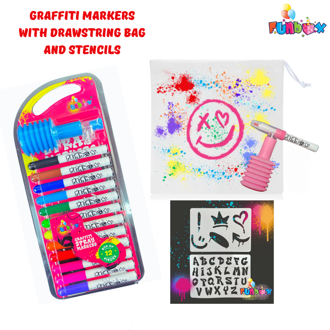 Graffiti Spray Markers with Drawstring Bag and Stencils