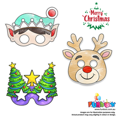 Christmas Colour-In Masks (Mixed Designs) - BULK BUY 300 units