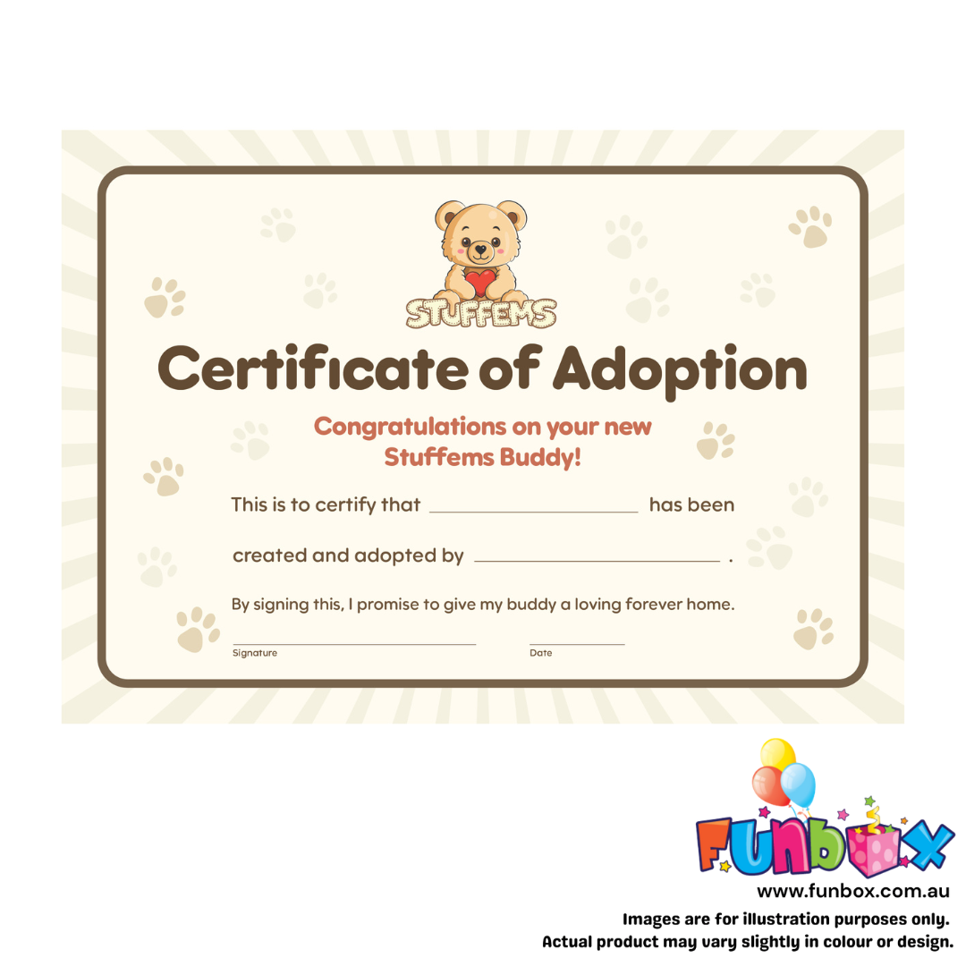 Stuffem Adoption Certificate