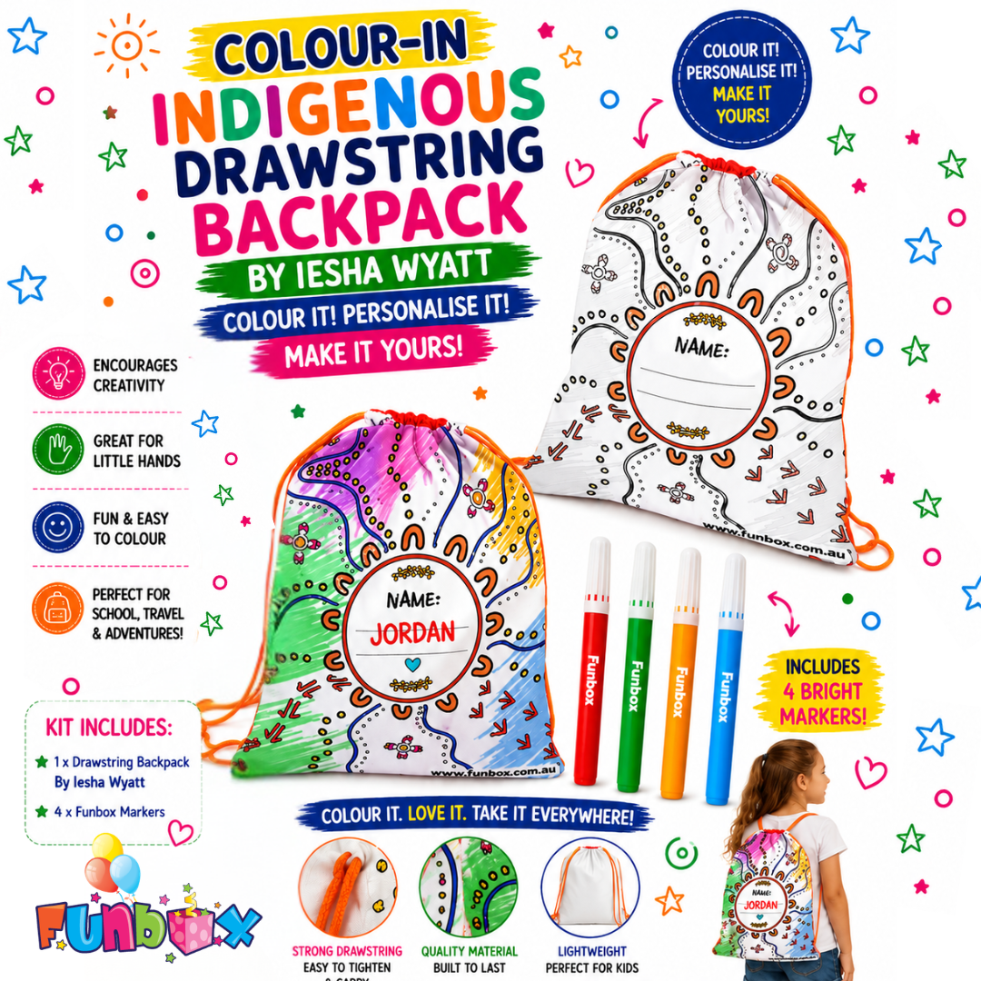 Colour-In Indigenous Drawstring Backpack by Iesha Wyatt